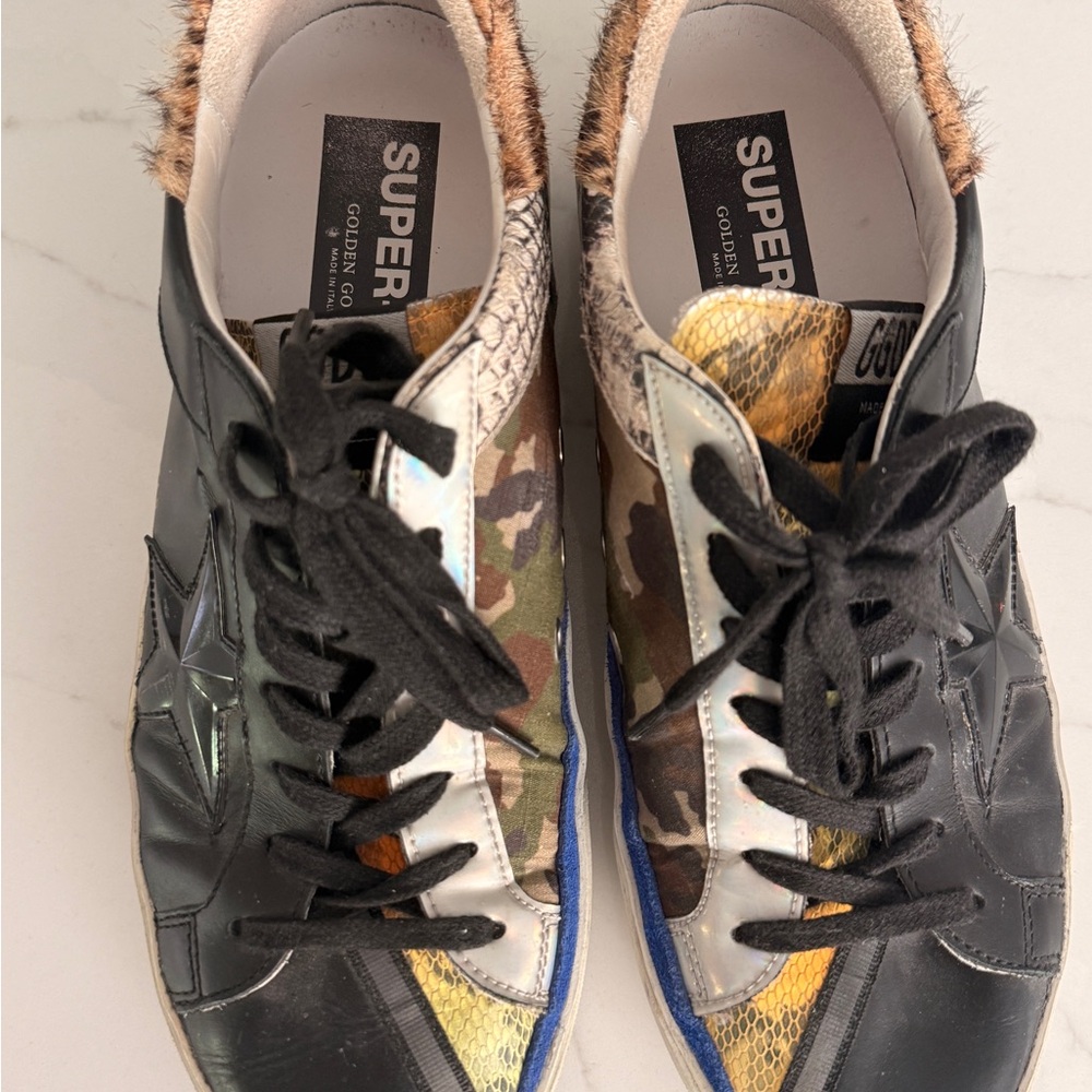 Golden Goose Black and Multicolor Snake Camouflage Superstar Sneakers 9